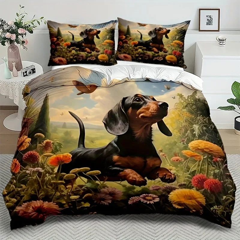 

Cartoon Dachshund Bedding Set 3D Printed Duvet Cover Set Twin Queen Size Duvet Cover With Pillowcase Bed Set For Kids Bedroom
