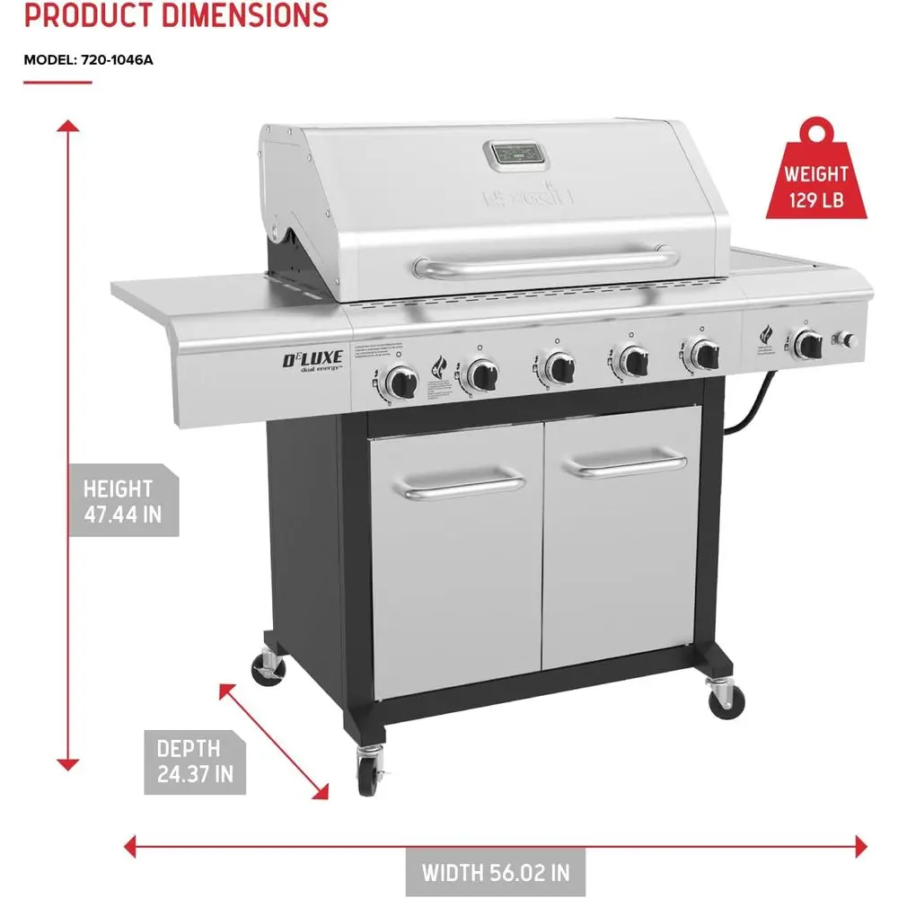 5-Burner Propane Barbecue Gas Grill with Side Table and Ceramic Searing Side Burner, 771 sq. in., 75000 BTUs, Black, Outdoor Coo