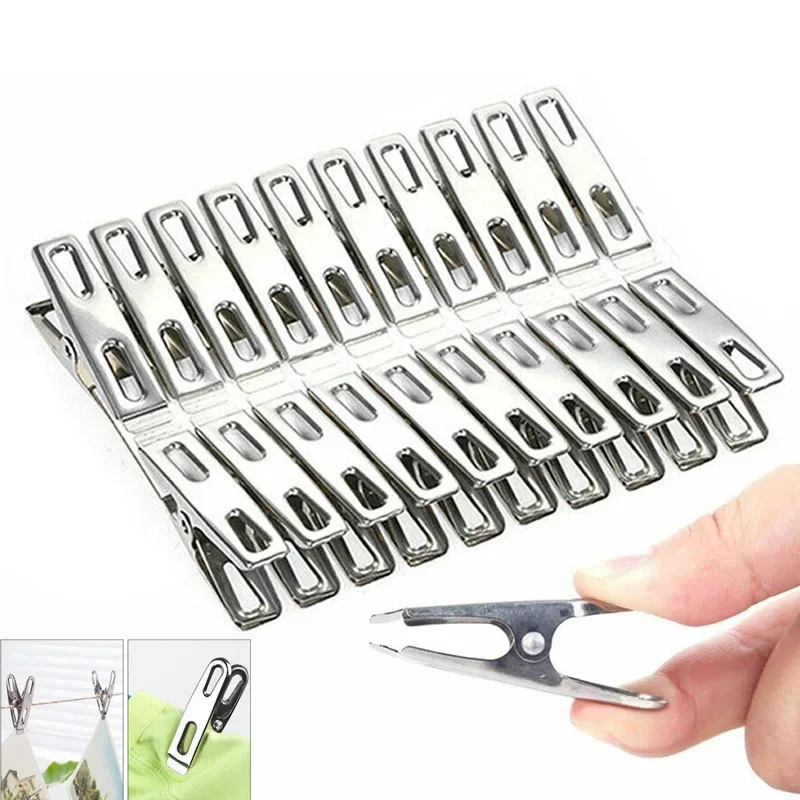 10/20Pcs Clothes Pegs Stainless Steel Washing Clips Household Clothing Sealing Clip Windproof Clips Hang Pins Metal Clips Clamps