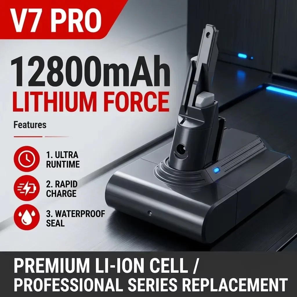 Accessorio batteria al litio 21,6 V 12800 mAh, prodotto nuovo al 100%, compatibile con la batteria per aspirapolvere senza fili Dyson V7 SV11 Animal Pro e con la batteria per aspirapolvere portatile.