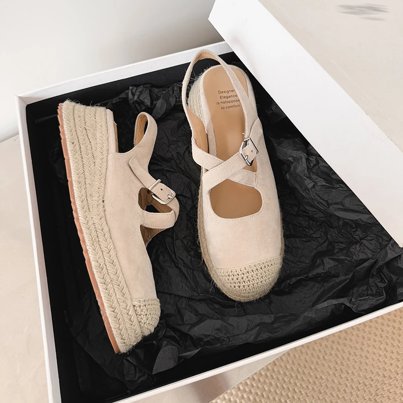 2026 new spring summer women sandals natural leather plus size 22-25cm kid suede/sheepskin+pigskin cross-strap women shoes view 6