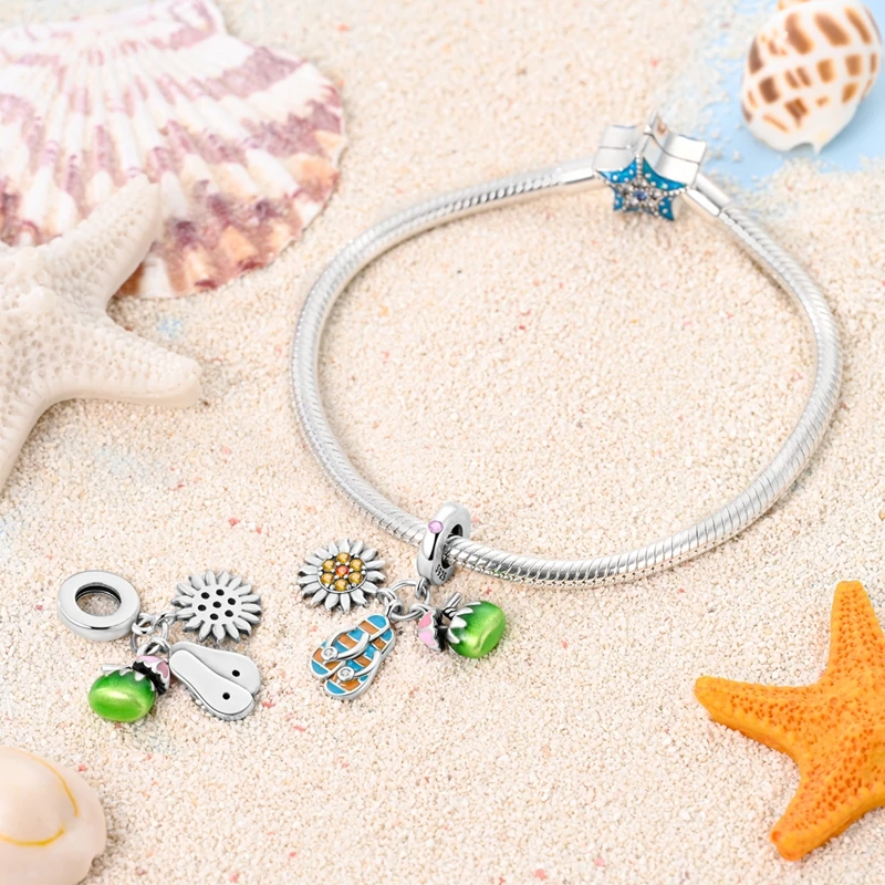 Summer 925 Sterling Silver Sunglass Slipper Beach Ice Cold Vacation Charms Beads Fit 3mm 925 Original Bracelets DIY Jewelry