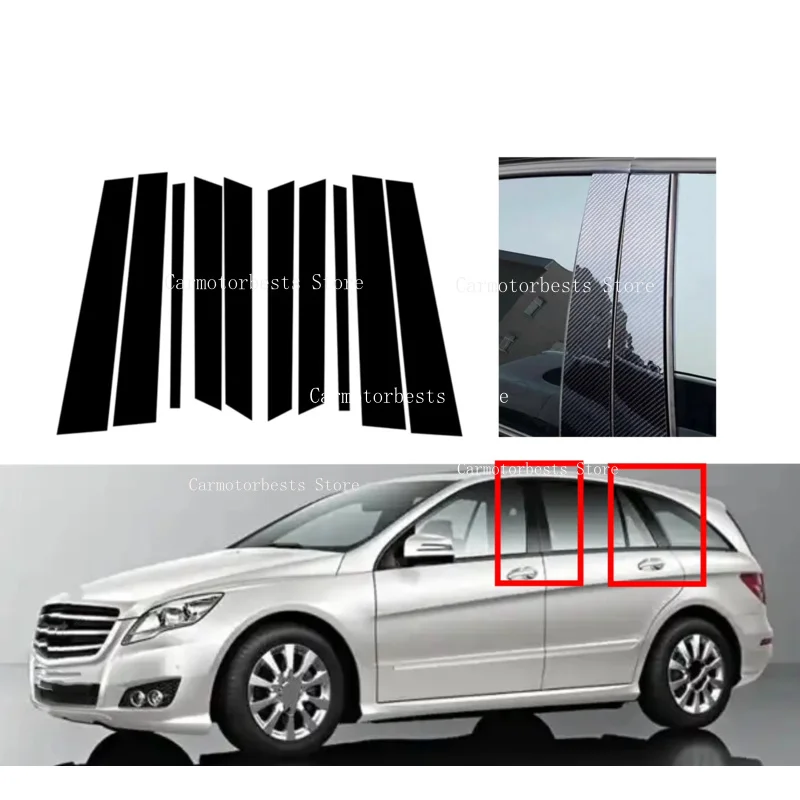 Glossy Black Pillar Posts  Fit For Mercedes-Benz R-Class W251 2006-2013  Silver Carbon Window BC Column Sticker Door Trim Cover