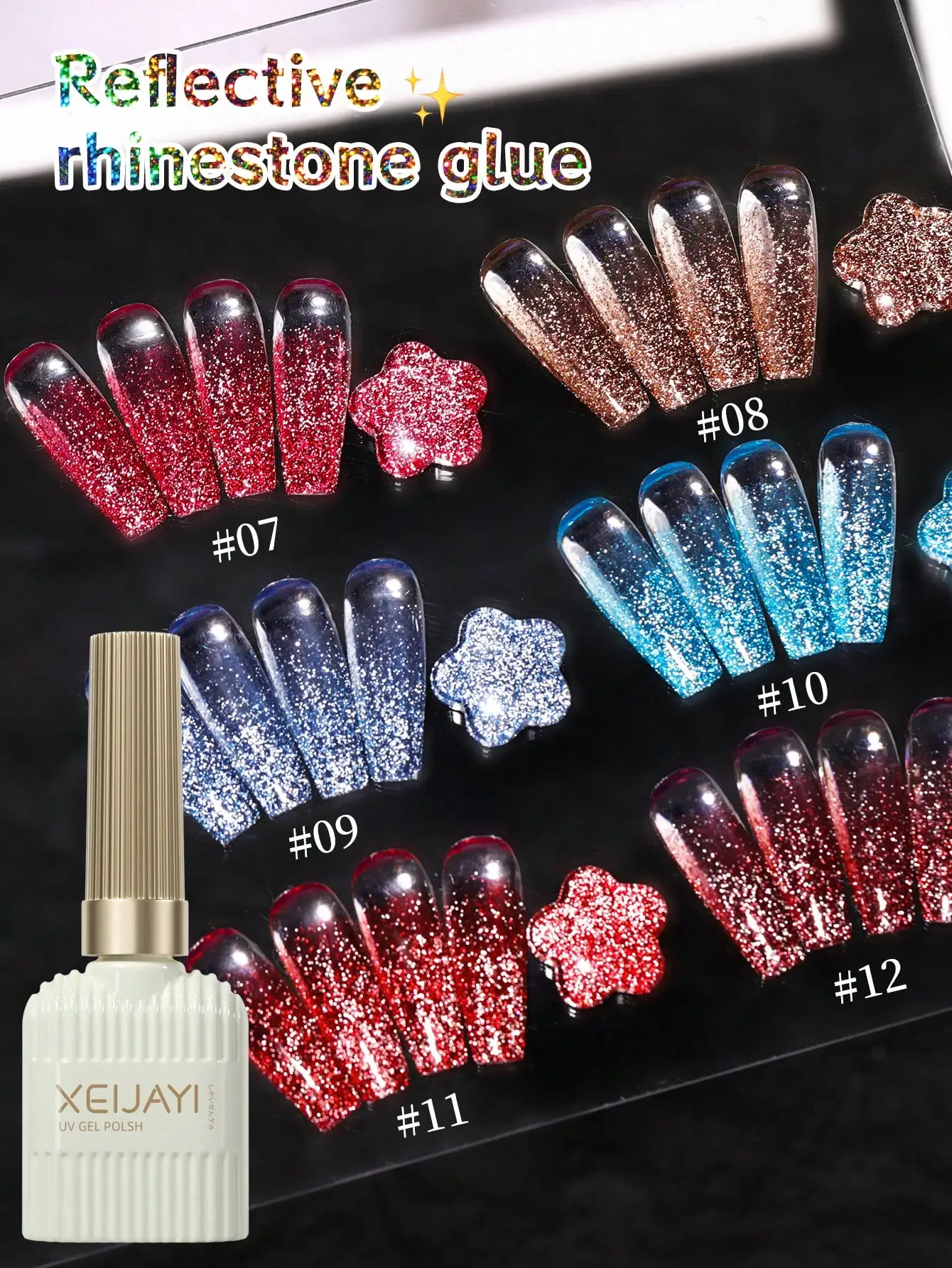 XEIJAYI 6 color 15ml reflective disco diamond gel nail polish, firm and durable, with holographic glitter diamond series