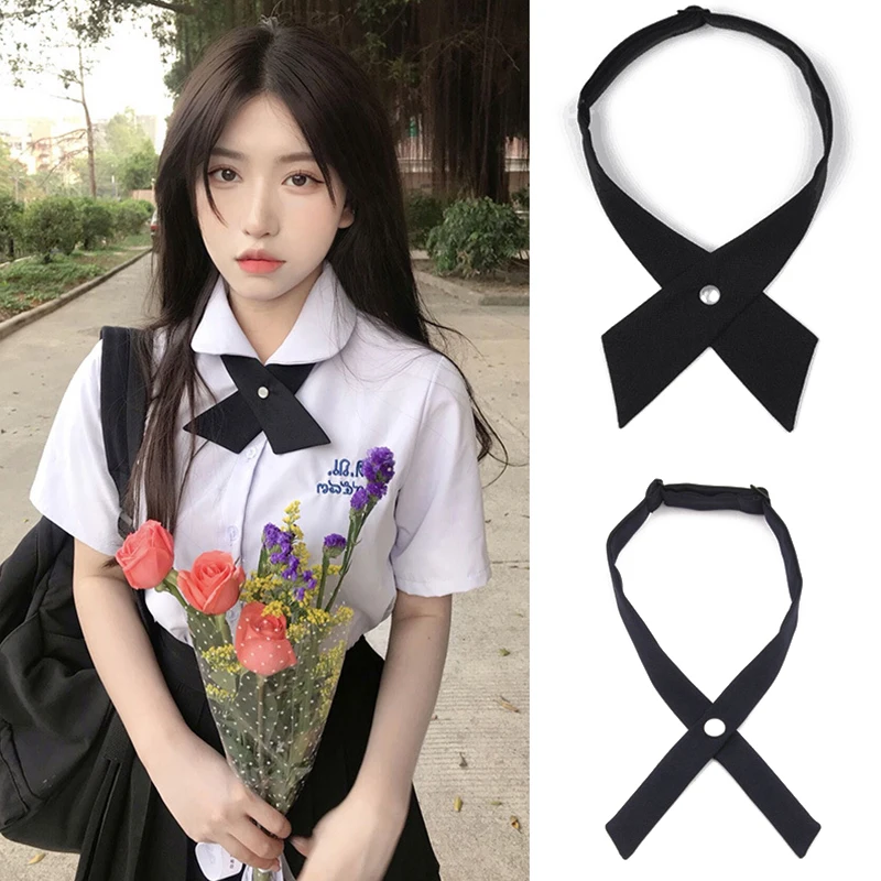 

Cross Bow Tie Women Student Uniform Solid Adjustable Tie Shirt Decorative Accessories