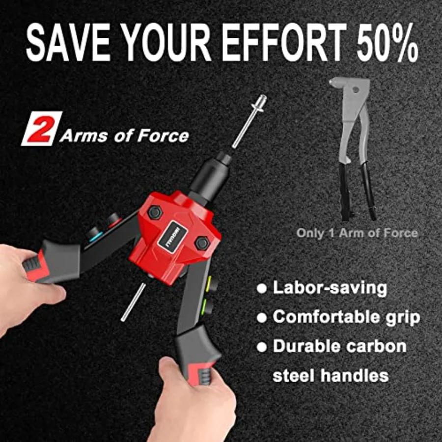 Robustes manuelles Zweihand-Nietpistolen-Set mit 400 Pop-Nieten und 5 Nasenstücken für Anwendungen aus Metall, Leder und Kunststoff. Inklusive