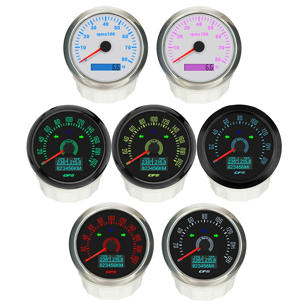 

ELING Waterproof 85mm Car GPS Speedometer 0-200km/h +0-8000RPM Tachometer with 7 Colors Backlight for Yacht Motorcycle Universal