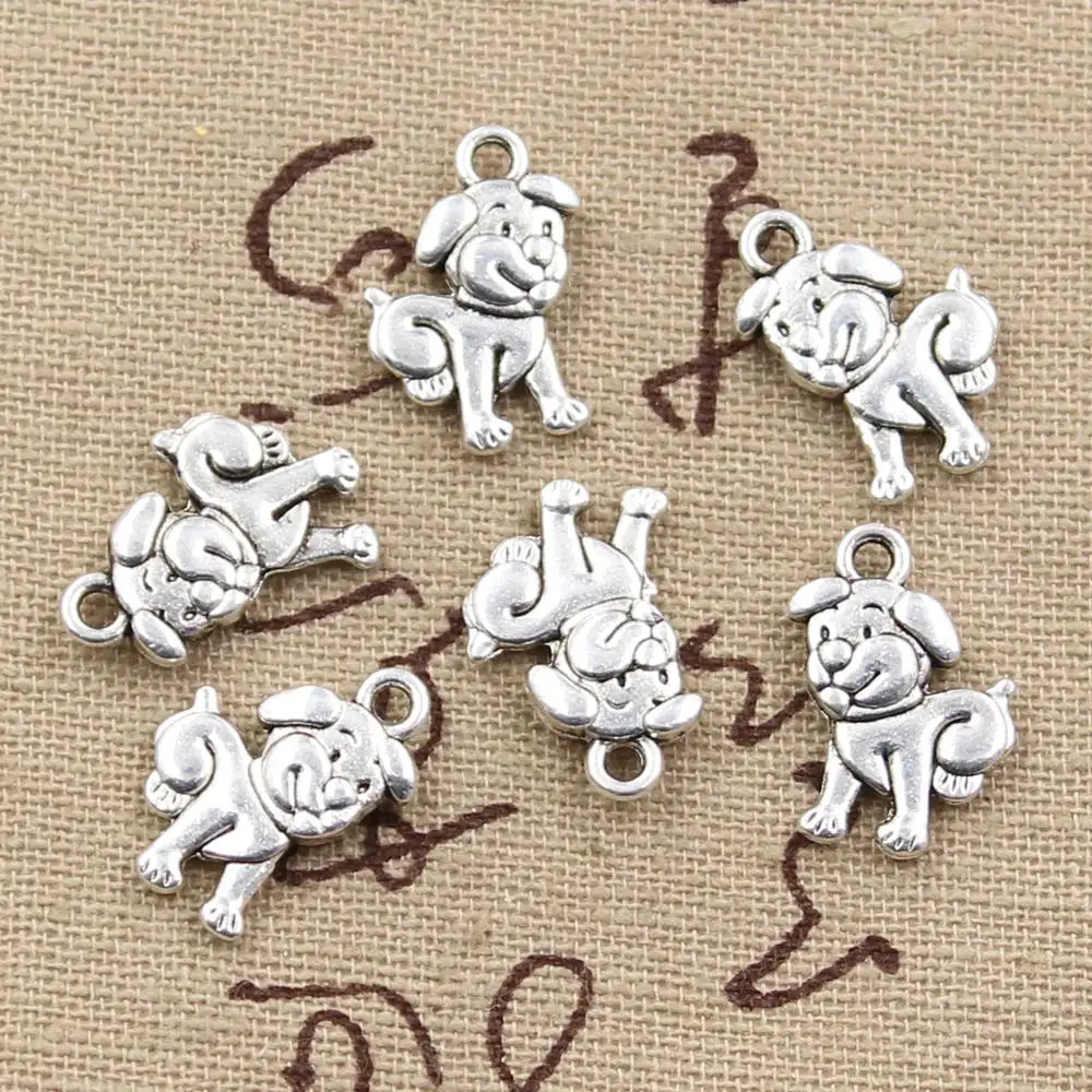 20pcs Charms Double Sided Lovely Dog 17x12mm Antique Silver Color Pendants Making DIY Handmade Tibetan Silver Color Jewelry