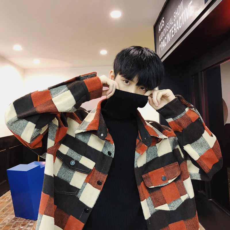 

MRCYC Retro Thiened Warm Outerwear Loose Long Sve Men's Plaid irt Trendy Korean Sle Cotton Polyester Blend Winter irt