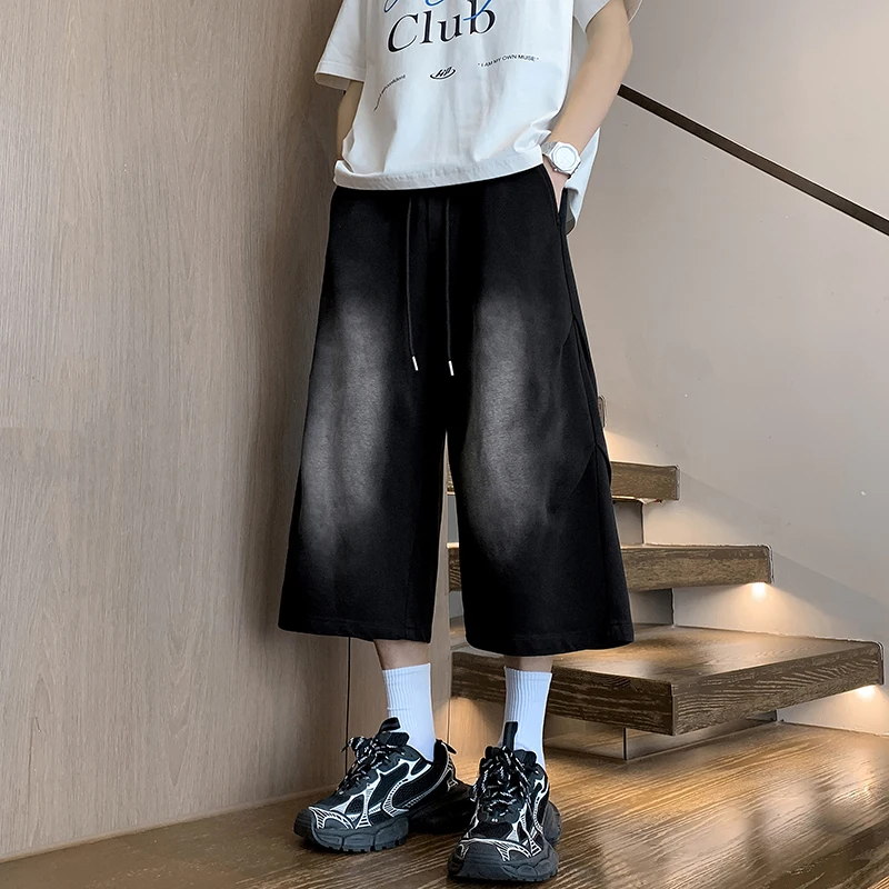 

2026 Summer New Water Washed 320g Cotton Casual Cropped Pants Men