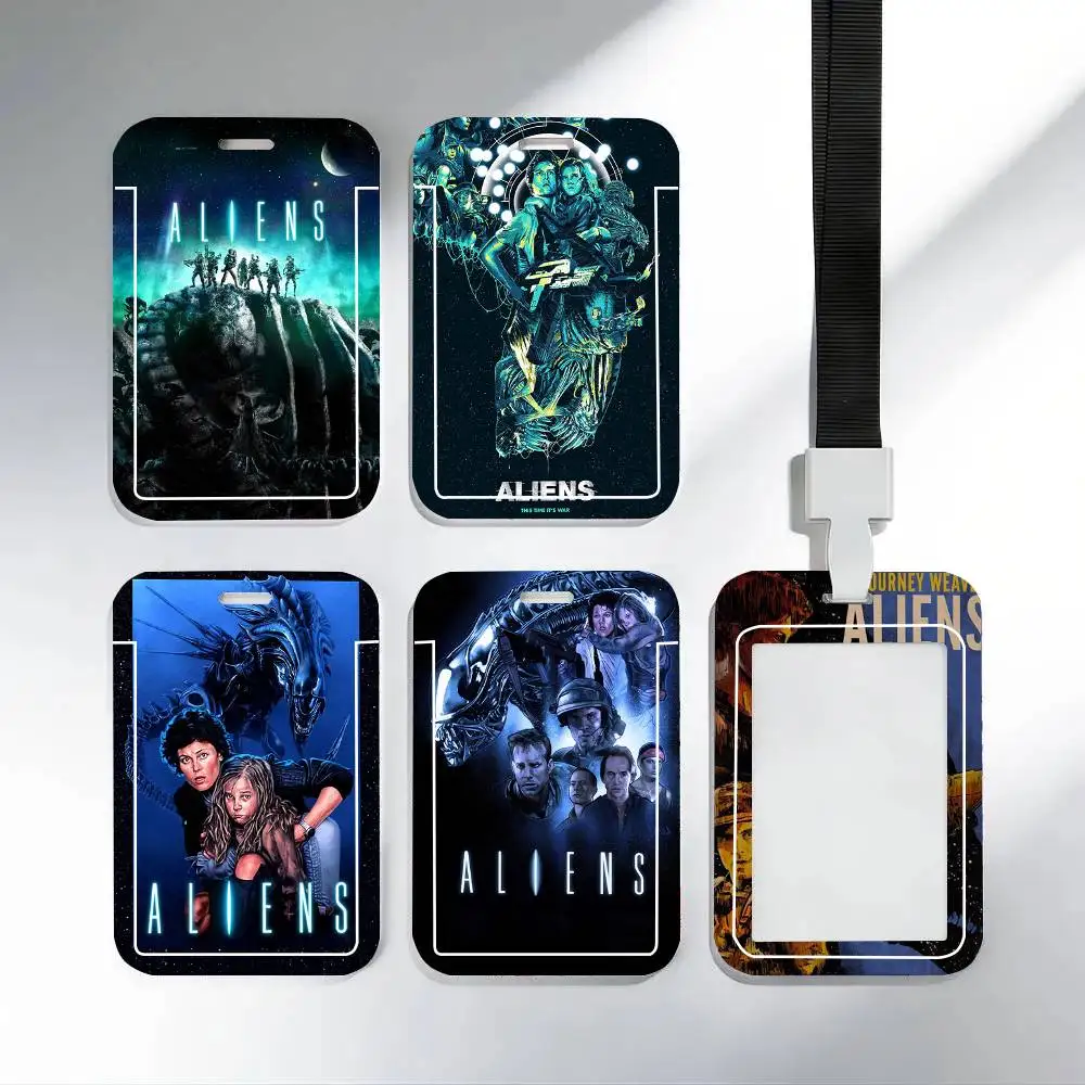 

A-aliens Science Fiction Action Movie Black Lanyard Card Holders Student Meal Cards And Campus Ids School