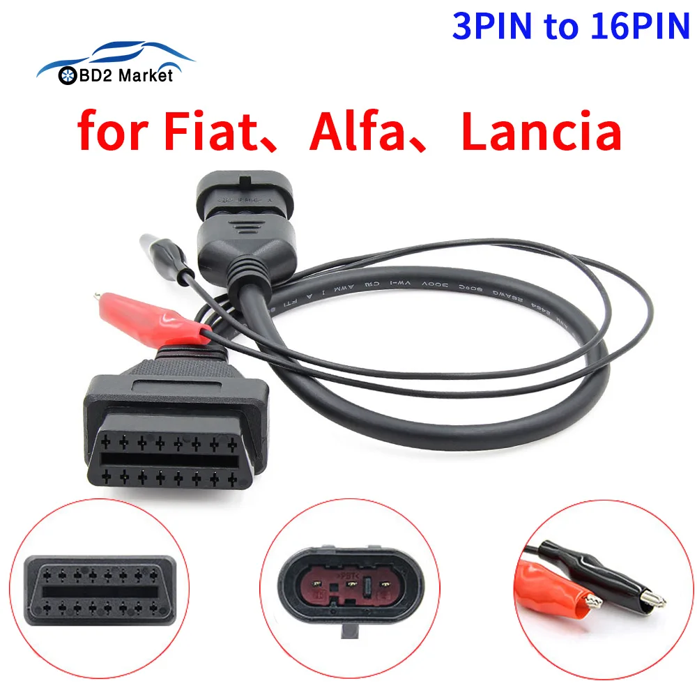 3 Pin to 16 Pin Car Connector Adapter OBD 2 OBD2 Interface Auto Cable tool 3pin Female Cable Old Car Model for Fiat Alfa Lancia