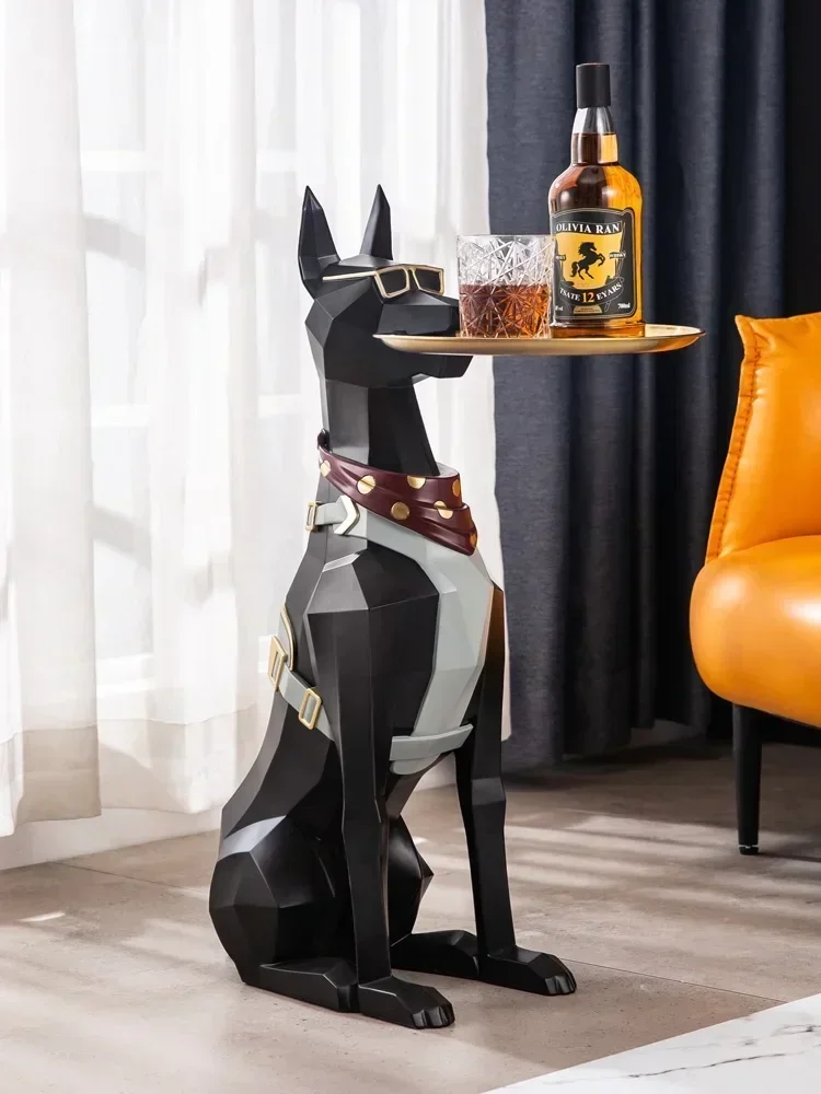Modern Style Living Room Large Floor  Statue Tray Storage Ornament Decoration Home Decor Doberman Dog Sculpture Decoration