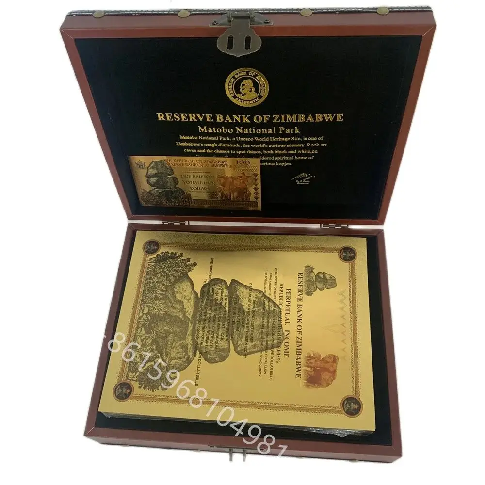 Zimbabwe ONE HUNDRED Containers Gold banknote Bonds Scrolls 100 YOTTALILLION Dollar Bill With UV Anti-counterfeiting