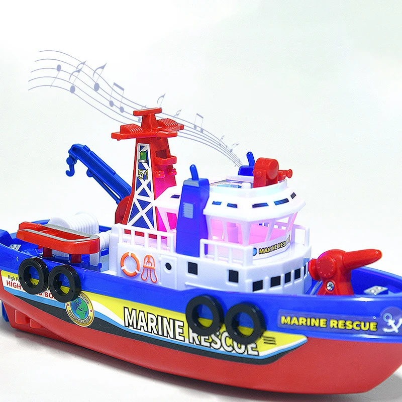 Pool Bath Toys For Kids Music LED Light Electric Marine Rescue Fire Fighting Boat Classic Children Spray Water Toys Summer