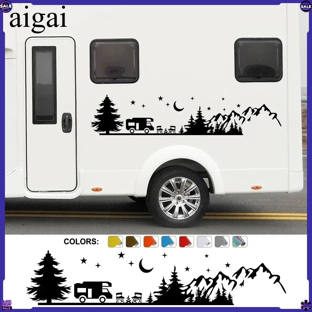Camping Forest Landscape Mountain Sticker Decoration for Camper Van SUV Motorhome Caravan RV Decor Decal Auto Tuning Accessories