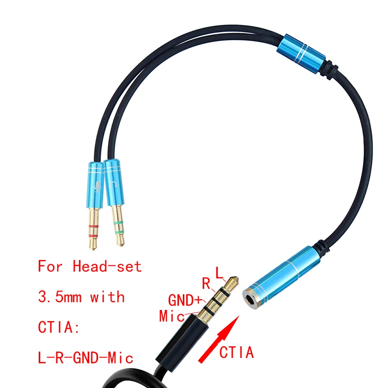 0.3m 3.5mm Female To 2 Male Jack Audio Mic Splitter Cable For Headset Microphone Conversion to PC Computer Audio Adapter