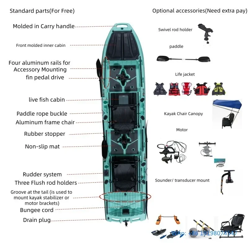 

2025 New Modular Fin Pedal Sea Fishing Kayak with Live Fish Storage for Two Person Use Door to Door Transportation