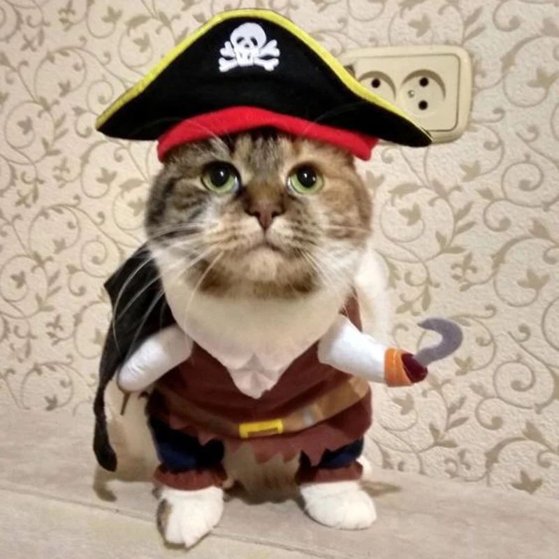 Funny Cat Costumes Pirate Suit Cat Clothes Kitty Kitten Corsair Halloween Costume Puppy Suits Dressing Up Party Clothes for Cat