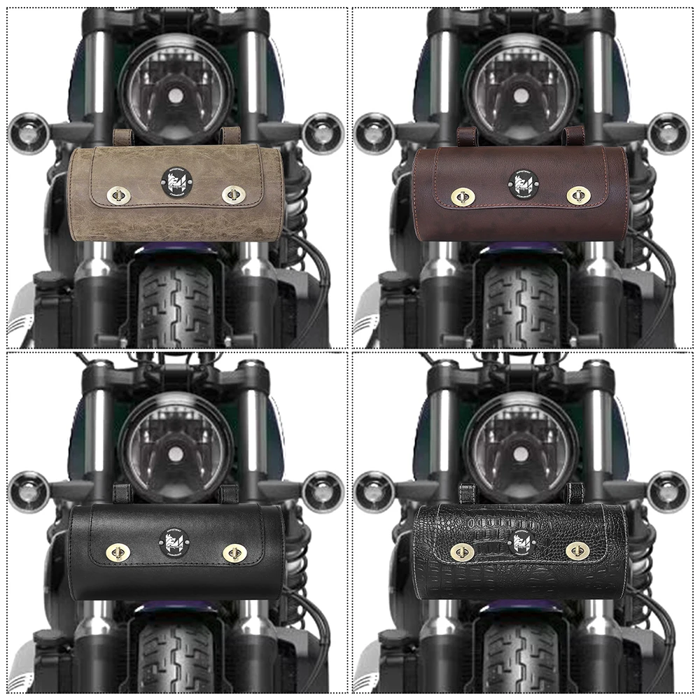 Universal Motorcycle Saddlebags PU Leather Front Fork Tail Tool Bag Luggage Custom Scooter Offroad Cafe Racer Old School Touring