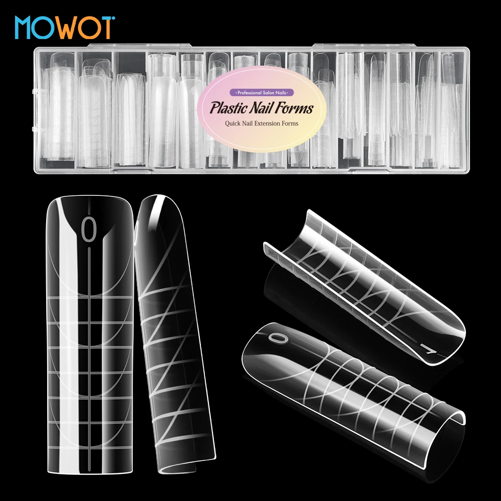 MOWOT Clear Square Nail Dual Forms 150pcs Reusable Extension Acrylic UV Nail Forms Full Cover Builder Gel Molds with Guide Lines