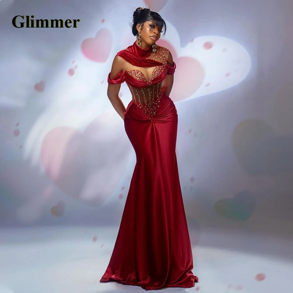 Glimmer Charming Cut-out Saudi Evening Dress for Women Halter Rhinestones Pleats Pageant Dress Vestidos De Noche Customised