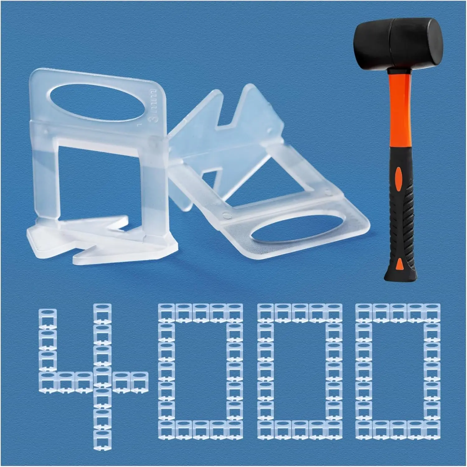 

1/8" Tile Leveling System with 4000 Spacers, Clips, and 16 oz Rubber Mallet for DIY Ceramic & Stone Installation
