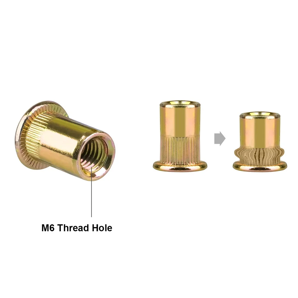 100pcs M3/M4/M5/M6/M8/M10/M12 Metric Rivet Nuts Zinc Plated Carbon Steel Threaded Insert Nut Nutsert Flat Head Knurled Body