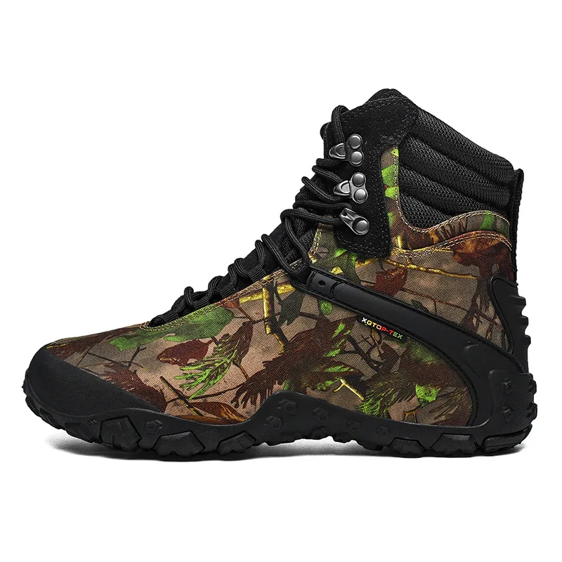 2023 Genuine Leather Mountaineering Shoes Women's Waterproof Anti-slip Camouflage Outdoor Hiking Shoes Men's High-top Cowhide