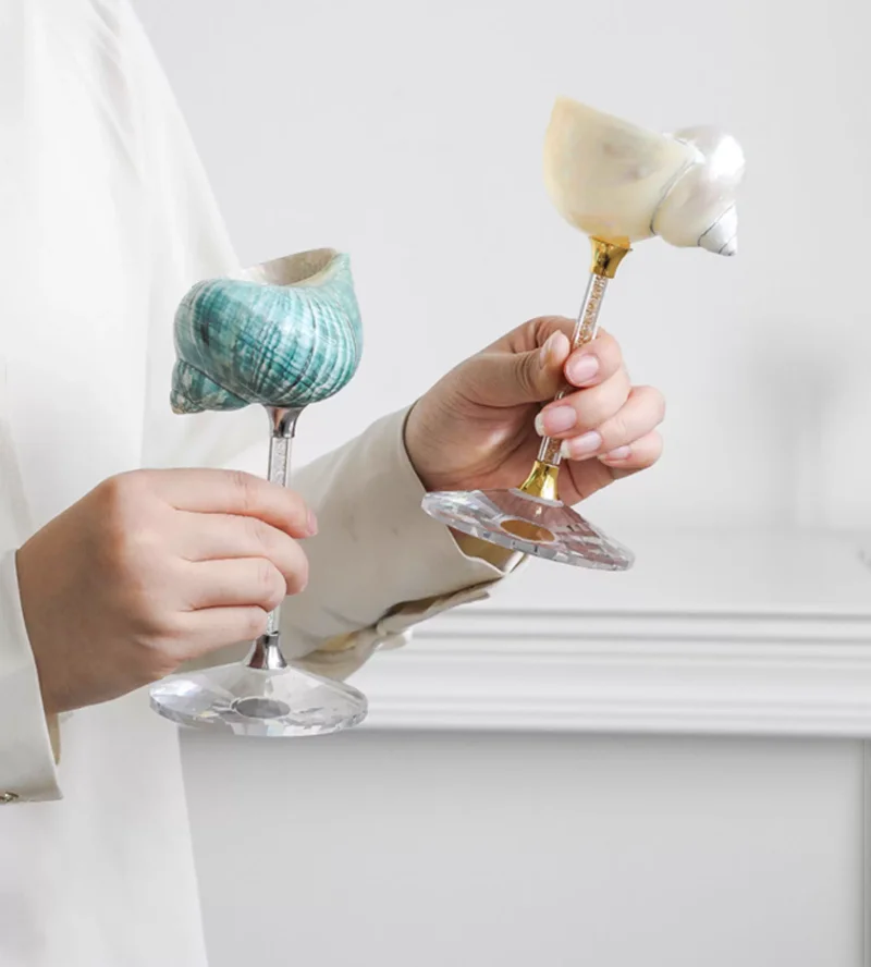 xx-Handmade Creative Natural Conch Shell Goblet Cup Storage Plate Crafts Whiskey Brandy Champagne Glass Wedding Banquet Gifts