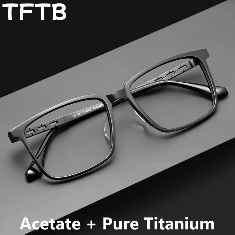 TFTB Luxury Pure Titanium Acetate แว่นตาผู้ชายธุรกิจ Retro Square แว่นตาผู้หญิงออพติคอลกรอบแว่นตา 140 มม