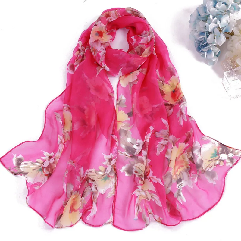 Peach BlossomTravel Beach Sun Protection Chiffon Georgette Scarf Women Foulard Shawl Summer Bandana Elegant