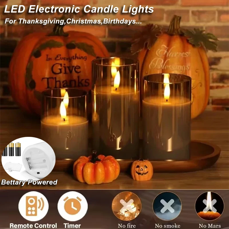 LED Electronic Candles Light Remote Control Timer Flicker Flameless Lamp Clear Acrylic Battery Powered Wedding Party Christmas