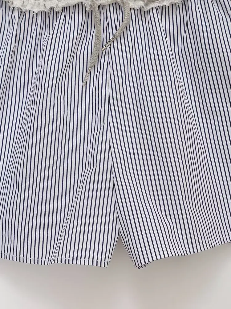 Maxdutti شورت مخطط على الطراز الريفي الفرنسي مع رباط صيفي لشورت حريم برمودا للنساء