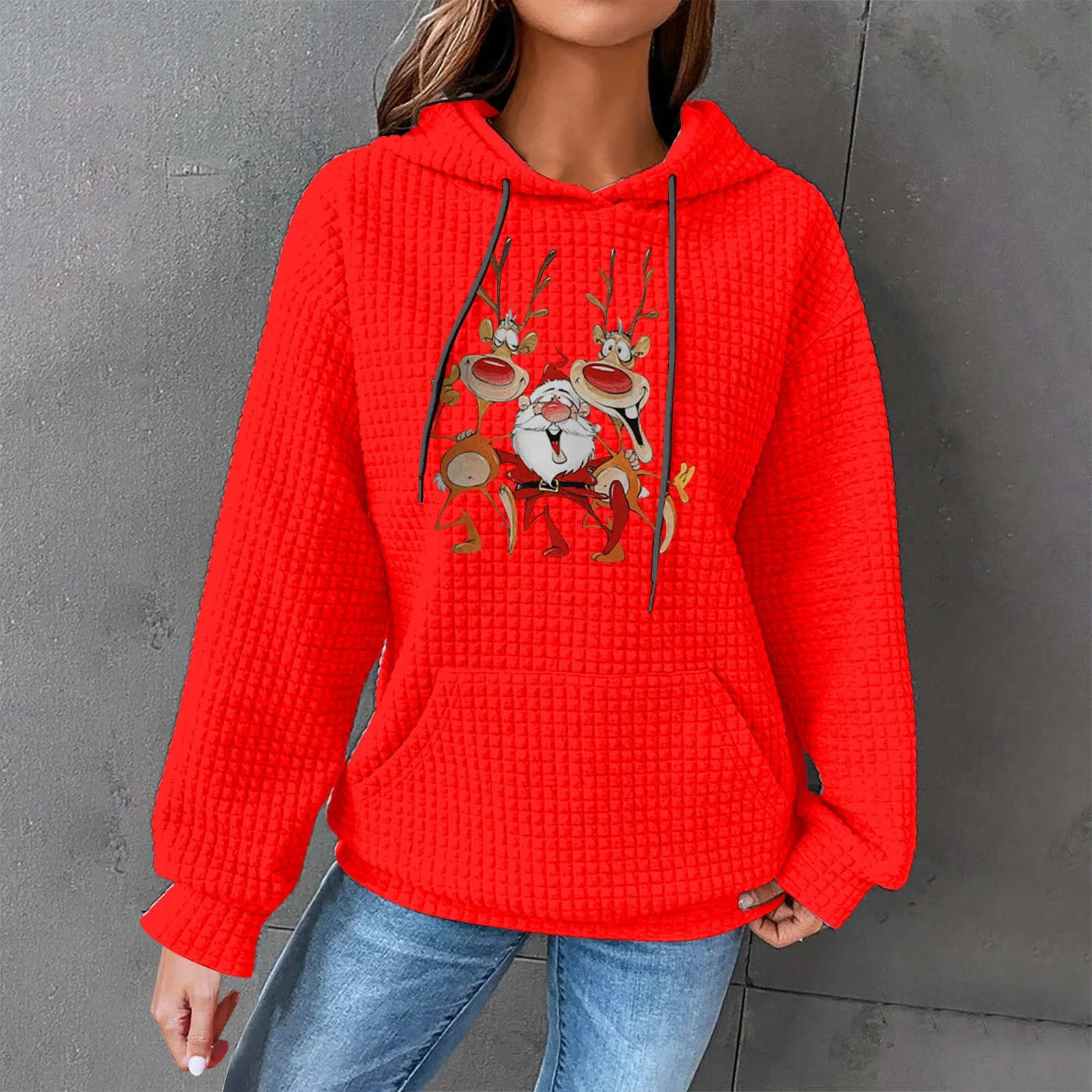 

Women ChristmasThemed Printed Hooded Sweatshirt Oversize Loose Sportswears Casual Long Sleeve Warm Pullover Coat Female Clothes