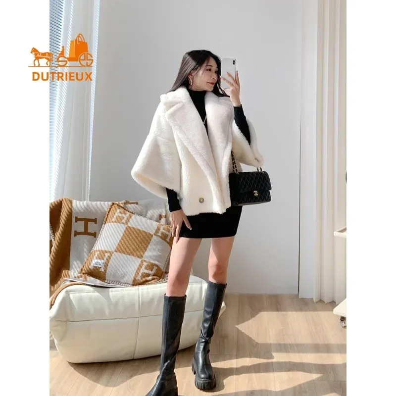 2024 New Top Quality Alpaca Coat , Women's Short Winter Teddy Coat , 62% Alpaca 26% Wool 12% Silk, Real Fur Cashmere Warm Jacket