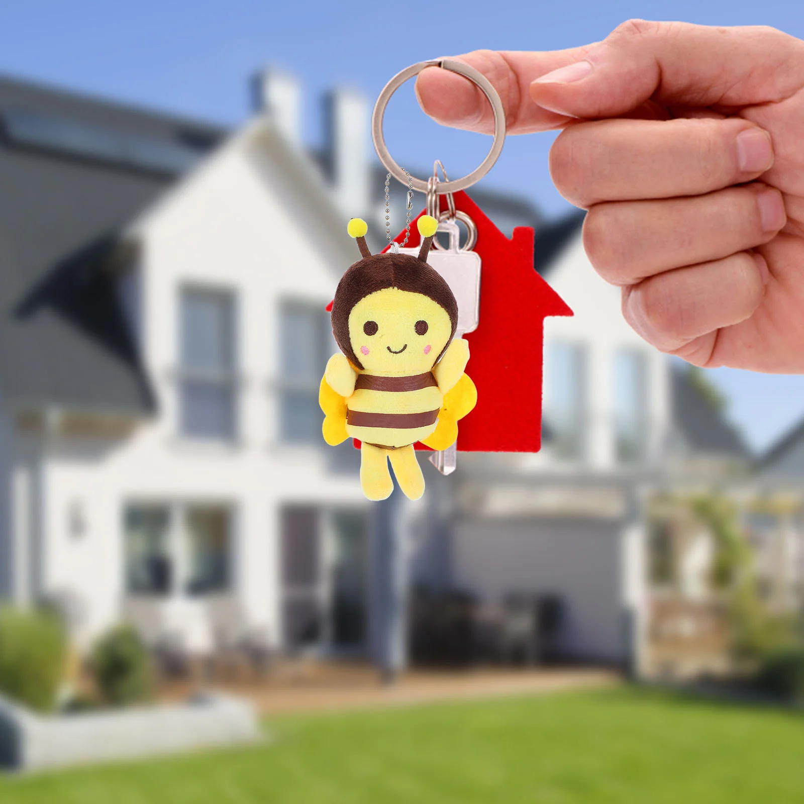 3 Pcs Little Bee Pendant Stuffed Key Ring Plush Ornament Backpack Hanging Decor