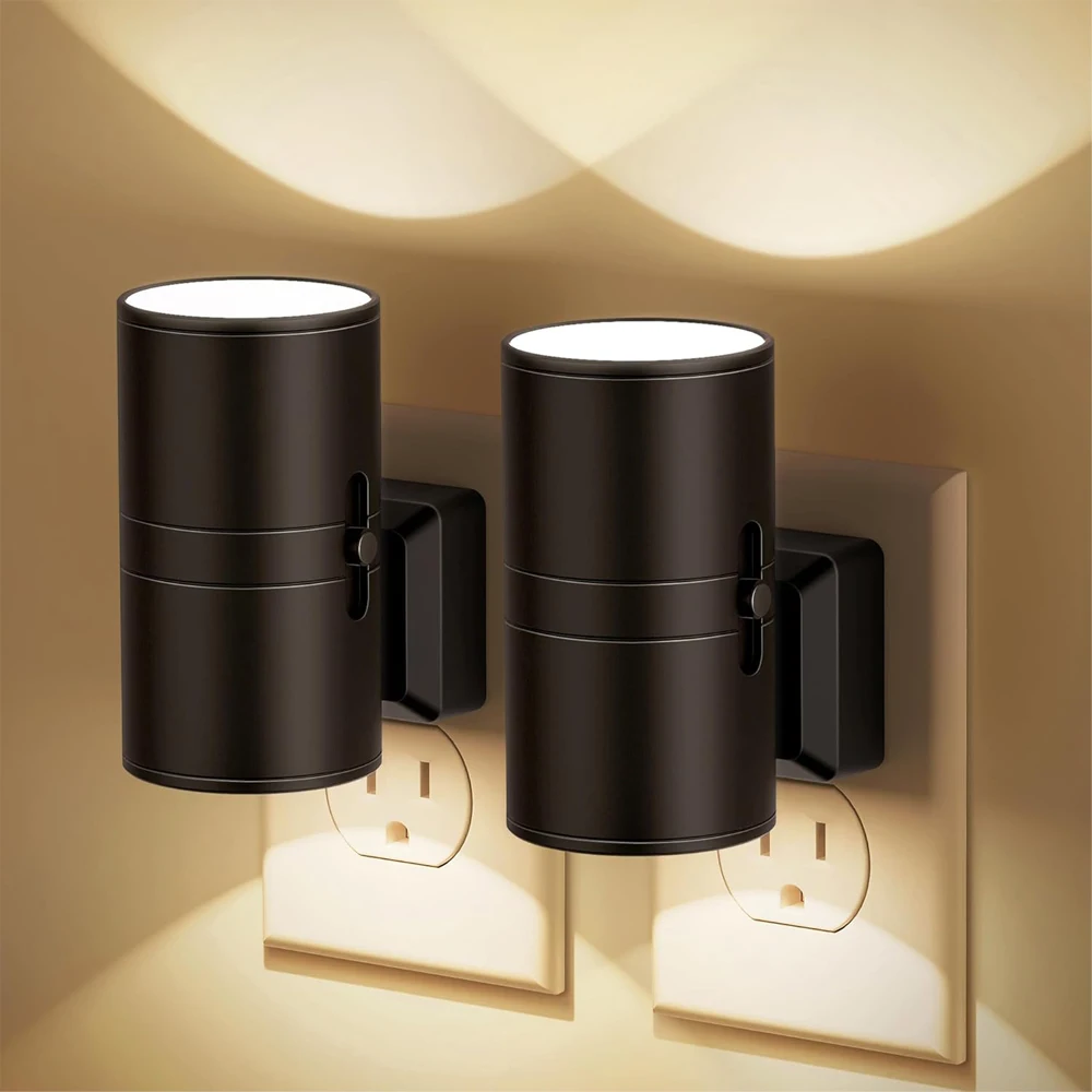 Modern Cylindrical  LED Night Lights Plug Into Wall Dimmable with Light Sensor Adjustable Brightness for Home Hallway Bedroom