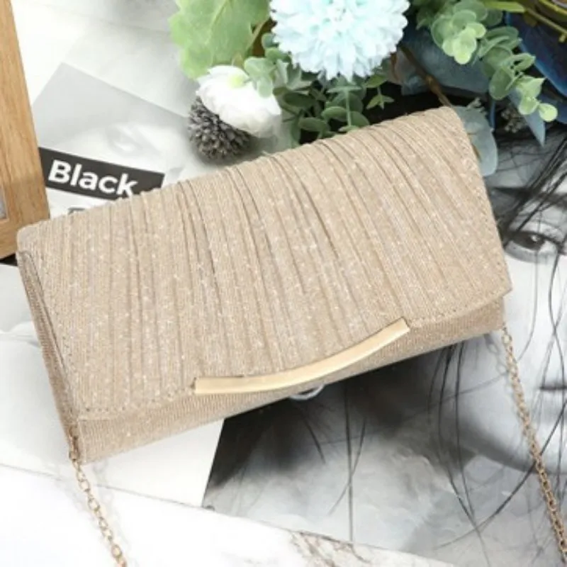 Glitter Ruched Bag Glittering Crossbody Handbag Metal Chain Evening Bag Practical Women'S Clutch Handbag For Prom Wedding Date