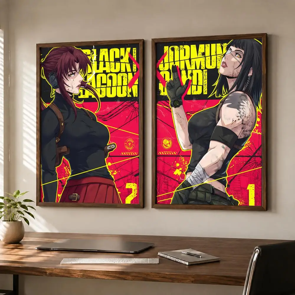 Dark Crime Action Anime Black Lagoon Poster Self-adhesive Waterproof Paper Sticker Art Coffee House Bar Room Wall Decor