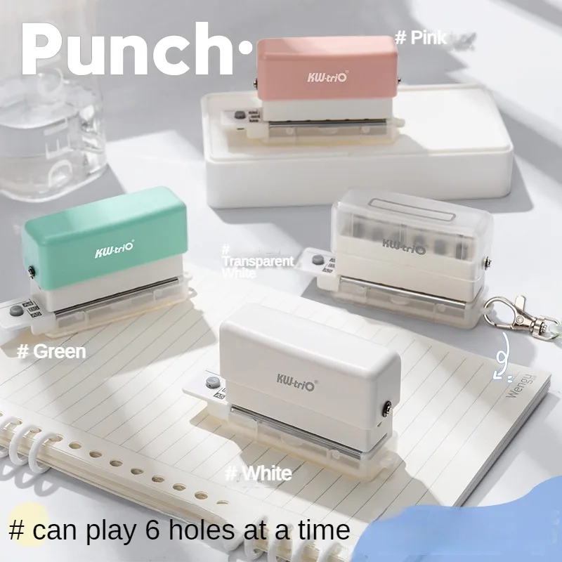Mini 6 Hole Punch DIY Hole Punching Detection Book Macaron Five-Color Optional Page Stitcher School Office Stationery