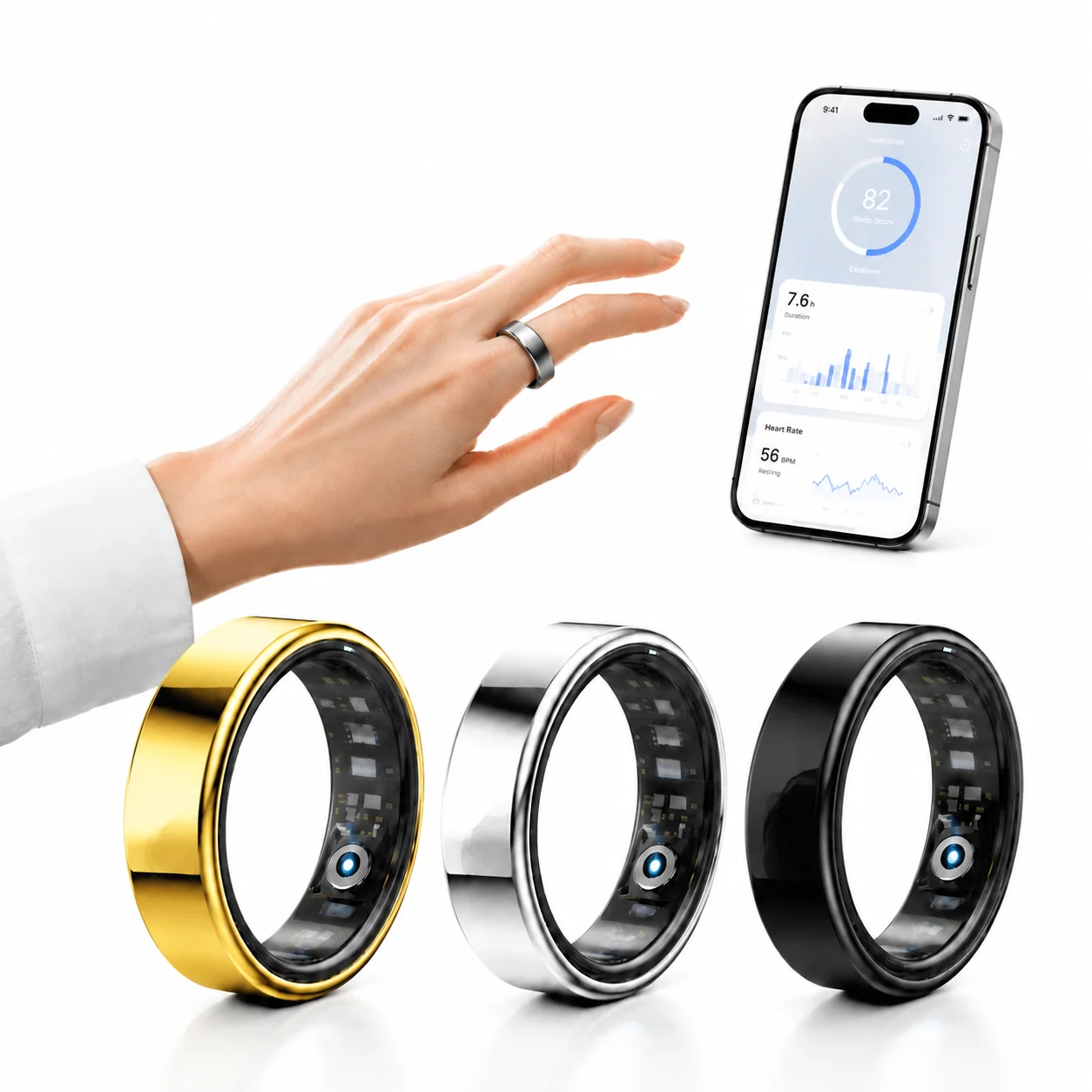 Men'S Fashion Rings - แหวนอัจฉริยะสำหรับผู้หญิงและผู้ชาย ติดตามสุขภาพ วัดการนอนหลับ ความดันโลหิต อัตราการเต้นของหัวใจ และออกซิเจนในเลือด