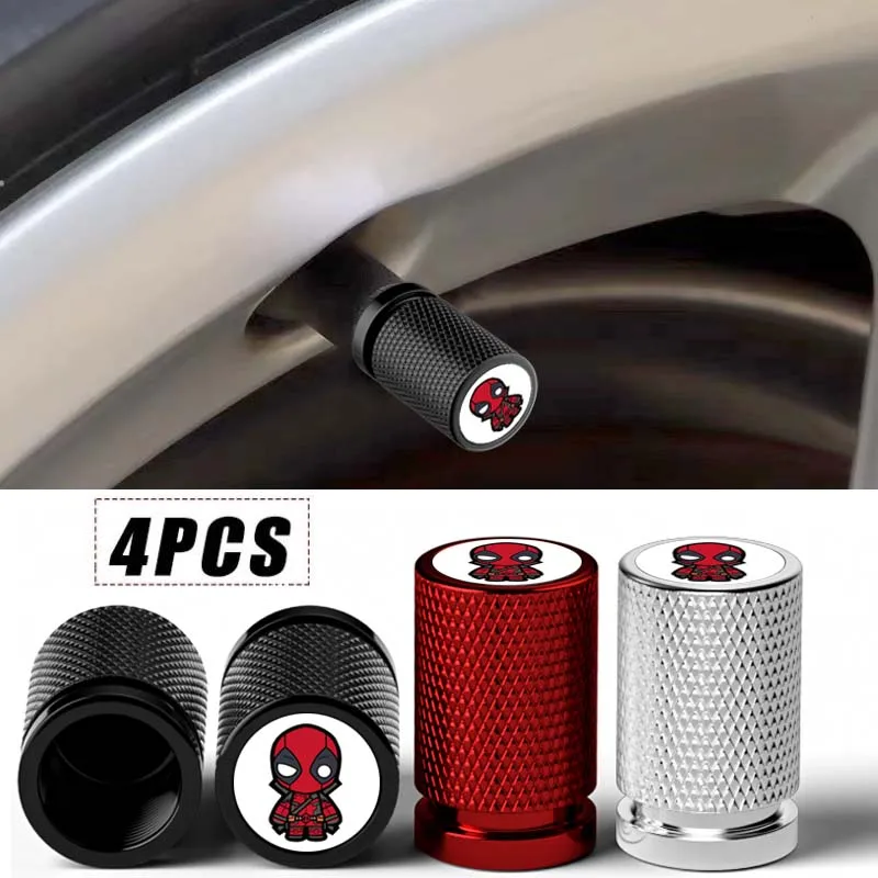 4pcs Marvel Deadpool Alloy Car Wheel Tire Valve Stem Caps Air Covers for KIA Subaru Suzuki Tesla Toyota Hyundai Honda Ford Dodge
