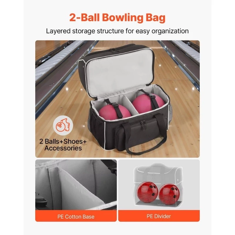 2-Ball four-wheel bowling bag with wheels and separate compartment