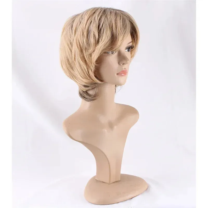 Zz04zz12New Silent Hill Rose Da Silva peluca europea y americana para mujeres pelo corto y rizado esponjoso dorado Cosplay de Halloween