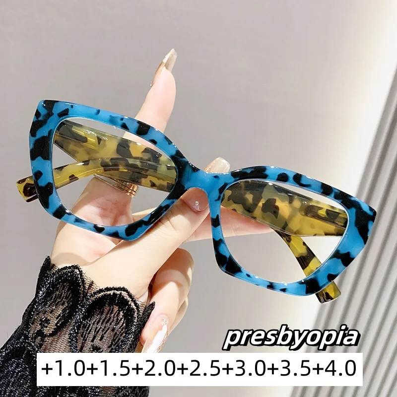 

Men Women Oversized Frame Presbyopia Eyeglasses High Definition Eye Protection Lepard Reading Glasses Luxury Anti Blue Goggle