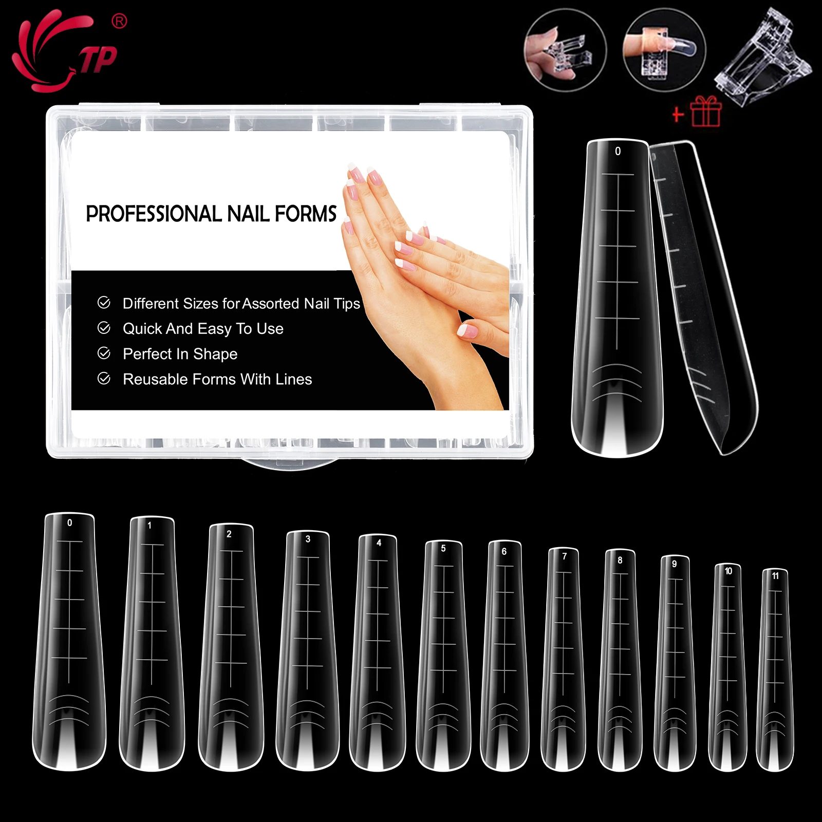 

TP 120pcs Coffin Dual Form Nails Clear Quick Building Gel Mold Full Cover Nail Duet System Dual Form Nail Extension False Tips