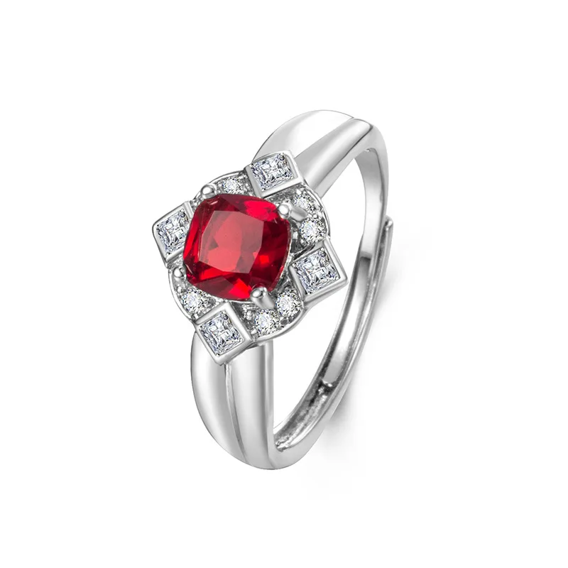 New Copper Inlaid Zircon 8# AdjustabIe Unique Design Red Zircon Geometry Ring For Women Fashion Bridal Wedding Jewelry