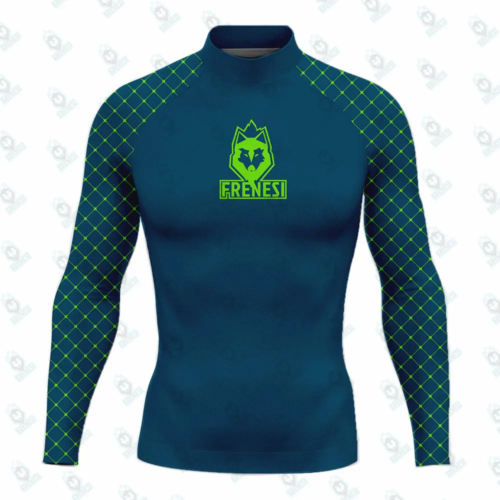 Camicie da Surf a maniche lunghe Rashguard da uomo protezione solare tessuto in Lycra felpa sportiva da Surf protezione UV costume da bagno Frenesi