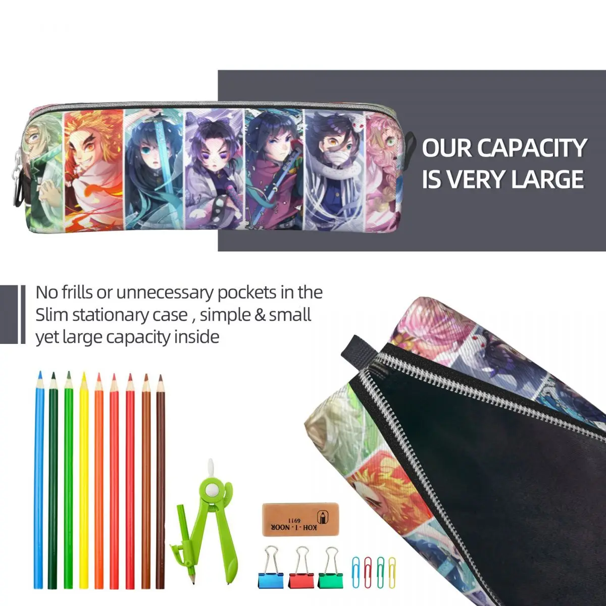 Imagem -06 - Demônio Slayer Kamado Nezuko Lápis Case Grande Capacidade Pencil Pouch Pen Box para Estudante Escritório Papelaria Zipper Kochou Shinobu